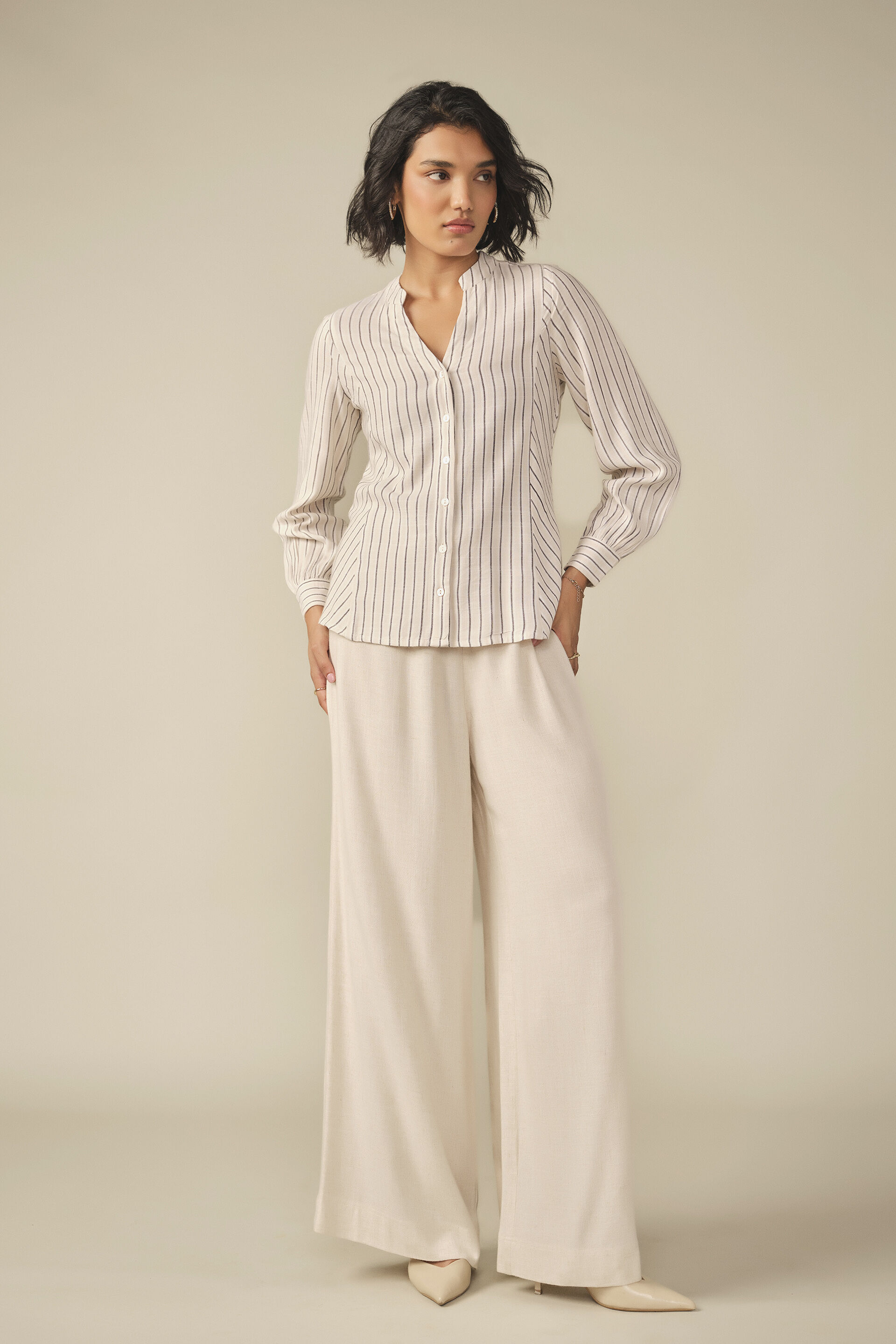 Striped Shirt in White, Cream, image 3